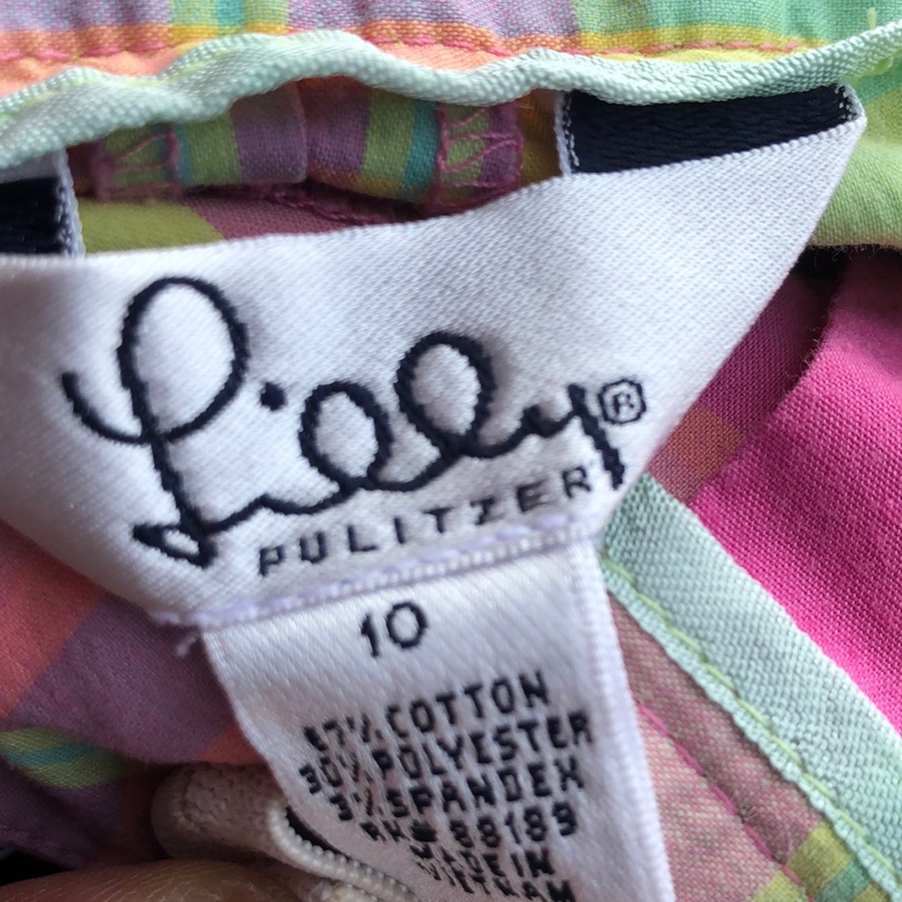 Lilly Pulitzer Vintage White Label Plaid Bermuda Shorts in Pink/Green Size 10 - Picture 5 of 7